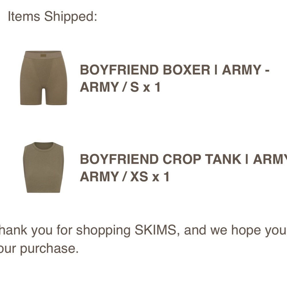 Skims set - Olive Green Shorts are a S and top XS
